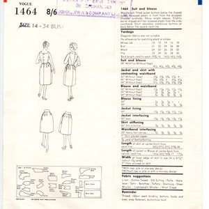 Patou Vogue 1464 Paris Suit and Blouse Vintage 1950's Pattern Bust 34 ...