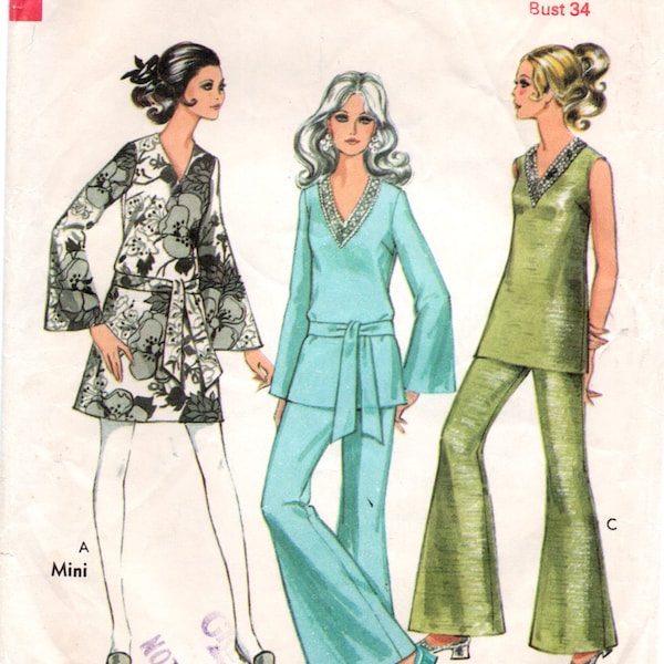 1960's Bust 34 V Neck Dress and Flared Pants Style 3479 Pattern