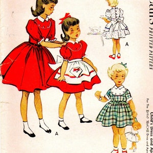 Precious 1950's Vintage McCall's 9092 Yoke Dress and Apron Pattern Size 6