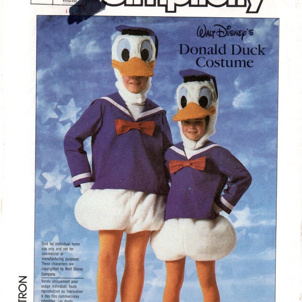 Adult Small Donald Duck Costume Pattern Simplicity 7731