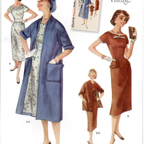 50's Style Dress and Lined Coat Ensemble Simplicity 8980 Reissue Pattern Choose Size