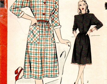 Vintage 40's Hollywood 1665 Tab Detail Dress Pattern