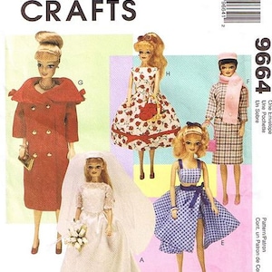 McCall&#39;s 9664 Vintage Collection Barbie Fashion Wardrobe Retro Style Clothes Sewing Pattern