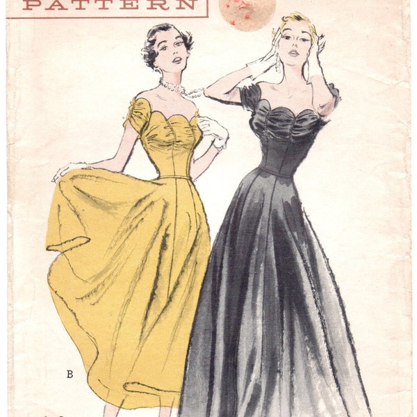 1950's Butterick 5368 Formal Decollete, Scalloped Neckline Dress, Gown Pattern Bust 34