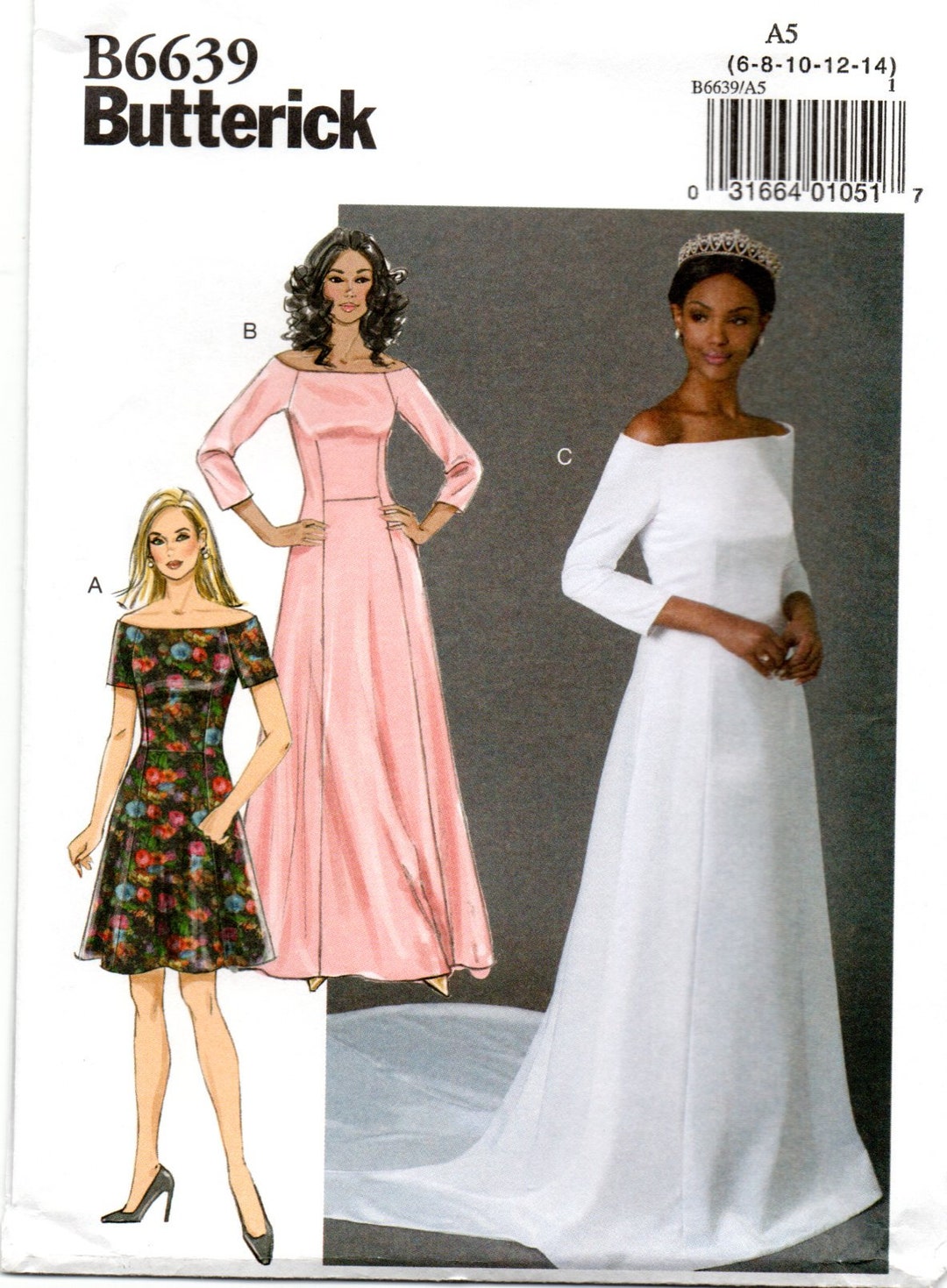 Bridal Gown With Train, Boned Bodice and Dress Butterick 6639 Pattern ...