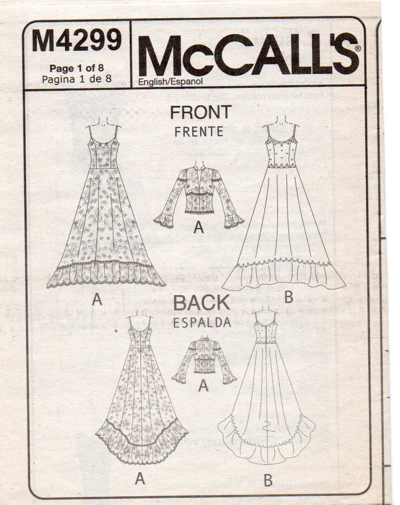 McCall/'s 4299 Alicyn Bridal Gown and Lace Jacket Pattern Choose Size