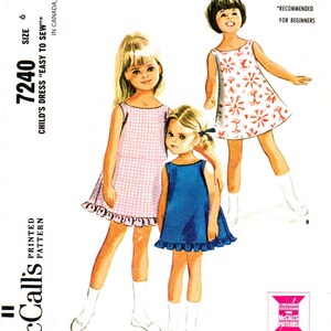 1960's Vintage McCall's 7240 Girls Easy Dress Pattern Size 6