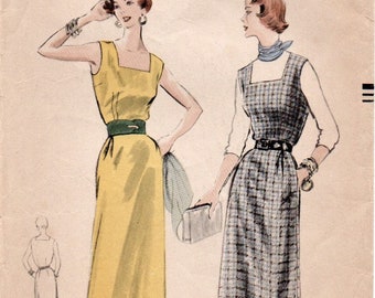 Bust 32 Vintage 40/'s Pattern By Mail New Style #2951 Sleeve Variations Hip 35 Square Neckline Sleeveless Dress with Jacket Size 14