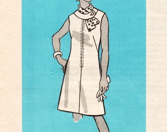 Bust 41 Zip Front Tab Neck Dress Vintage 60's Mail Order Sewing Pattern 9412