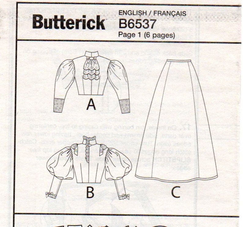 Victorian Leg-of-mutton Sleeves Costume Pattern Butterick 6537 - Etsy