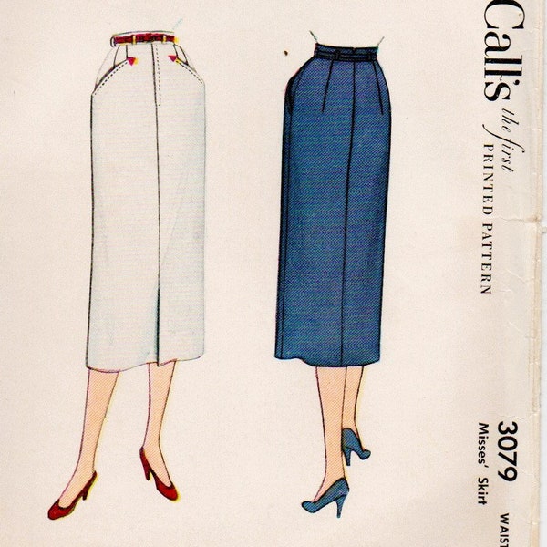 50's Vintage McCalls 3079 Front Kick Pleat, Fly Front Slim Skirt Pattern Waist 24