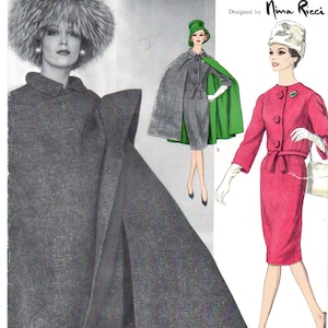 Nina Ricci 1960&#39;s Vogue 1035 Suit and Cape Pattern Bust 32