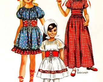 1970's Girls' Midriff Peasant Dress Pattern Size 12