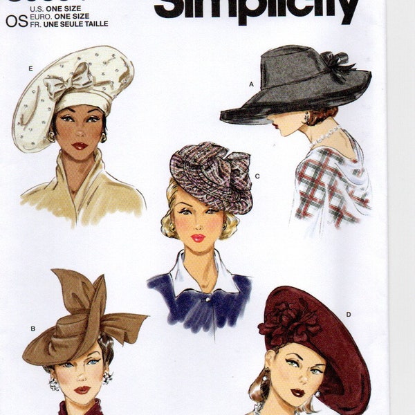 Simplicity 9834 Vintage Retro Style Hats Pattern One Size