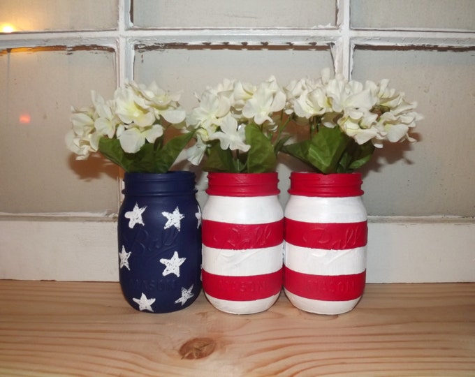 Americana Mason Jar Vase Set Etsy