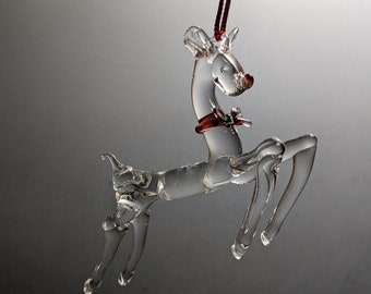 Blown Glass Reindeer Ornament with Bow