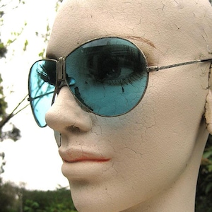 40&#39;s Aviator Folding Sunglasses. Motorcycle Moto Glas Azurine Lenses