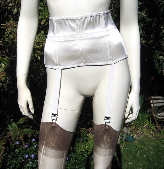 Vintage 50s 60's Lerner White Satin Waist Cincher Girdle Garter