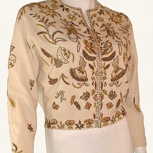 50&#39;s Heavily Beaded Sweater. Gene Shelly Lambswool Angora. M