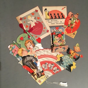 Vintage Antique Valentine Lote de 6. Troquelado, Mecánico, Deco, Victoriano, Pop Up