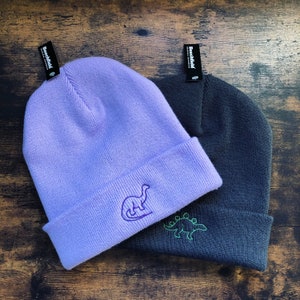 Dinosaur Embroidered Beanie, Adult Winter Hat, Cute Kawaii Aesthetic, Fun Children&#39;s Hat