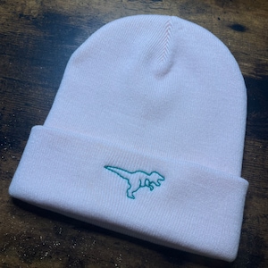 Ready To Ship, Dinosaur Embroidered Beanie, Adult Winter Hat, Cute Kawaii Aesthetic, Dinosaur Scarf