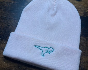 Ready To Ship, Dinosaur Embroidered Beanie, Adult Winter Hat, Cute Kawaii Aesthetic, Dinosaur Scarf