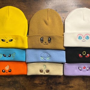 Eeveelutions Embroidered Beanie, Adult Winter Hat, Cute Kawaii Aesthetic, Fun Children&#39;s Hat