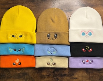 Eeveelutions Embroidered Beanie, Adult Winter Hat, Cute Kawaii Aesthetic, Fun Children's Hat