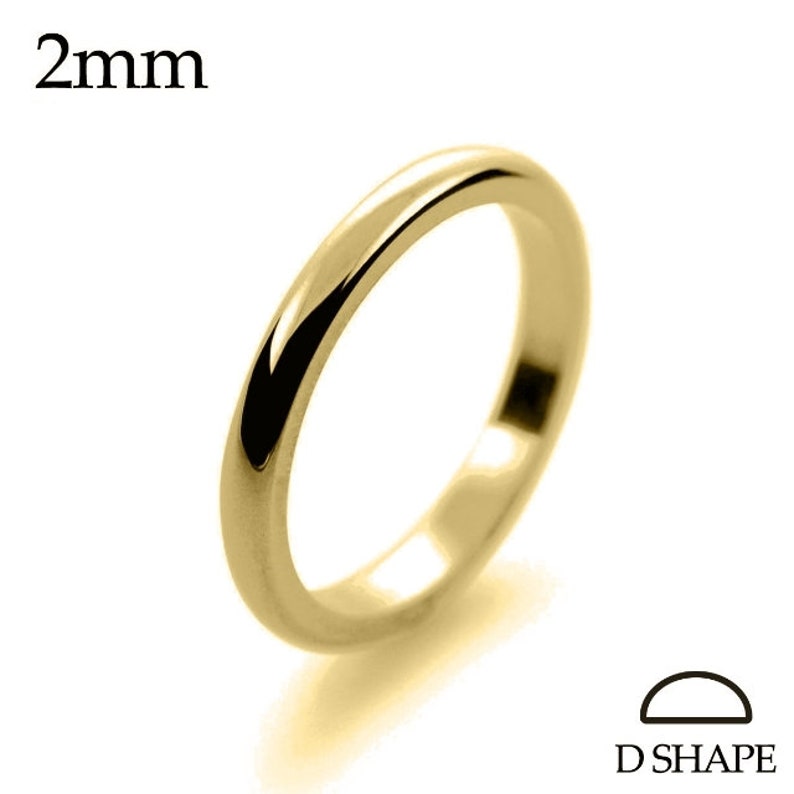 1.4g D Shape | PLAIN Ladies Handmade Slim /& Simple Wedding Ring 2mm 9ct Yellow Gold Band Domed