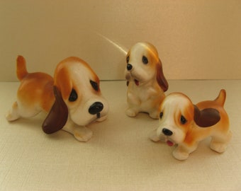 Miniature ceramic basset dog figurines