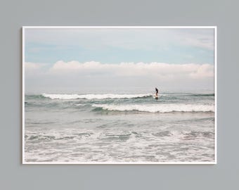 Minimalist Surfing Photo: Framed California Coastal Art Print, Encinitas Beach Photo