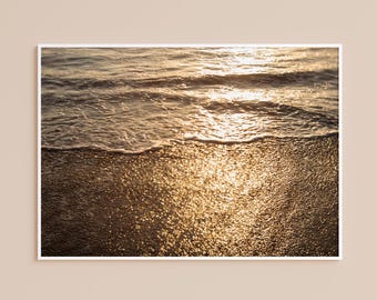 Golden Beach Photography Print, Coastal Wall Art, Ocean Reflection Photography, California Beach Decor, Framed Fine Art Print