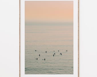 Surf Print, Pastel Coastal Wall Art, Surf Photography Print, California Ocean Photography, Sunset Surfer Wall Art, Framed Beach Print