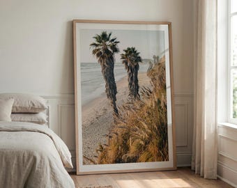 Cardiff Beach Print, Southern California Coastal Photography, Palm Tree Wall Art, Coastal Bluff Ocean Print, Framed Beach Decor