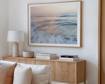 Sunset Ocean Wave Print: Pastel Beach Photography, Minimalist Coastal Art