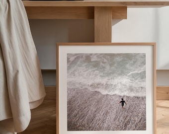 Solo Surfer Coastal Print: Grandview Beach, Encinitas Photo, Framed Surf Art Print