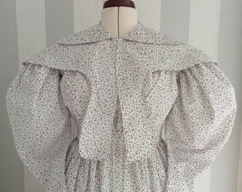 1830s Replica Gown and Pelerine - Floral Cotton, 39" Bust