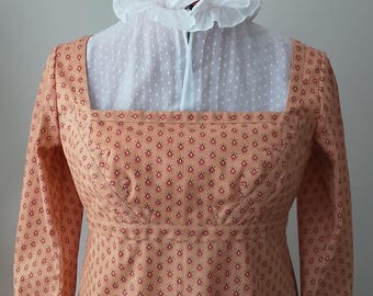 Regency Replica Cotton Print Gown, Handsewn