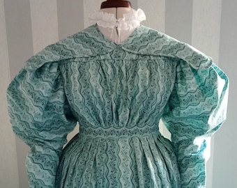 Handsewn 1830s Replica Gown and Pelerine, Floral Cotton
