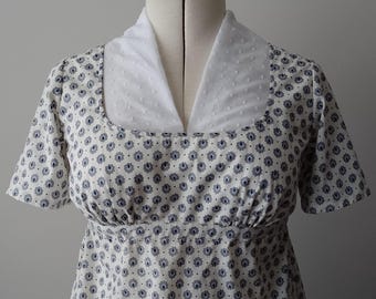 Handsewn Replica Early Regency Cotton Print Gown, 39" Bust