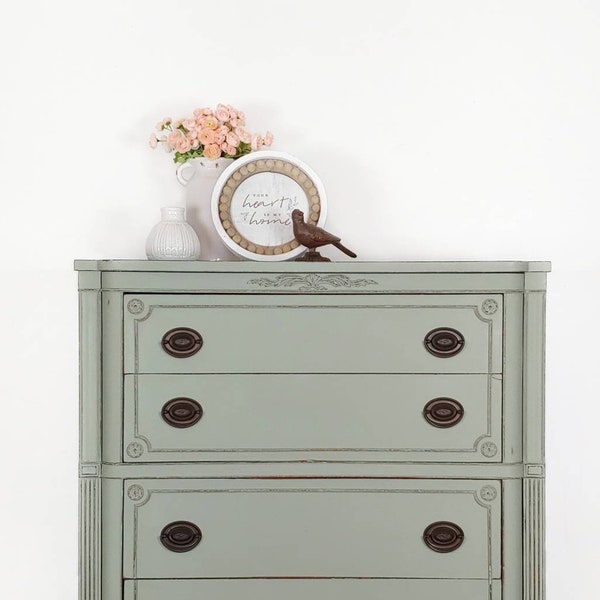 SOLD.......Annie Sloan Chalk Painted Chest of Drawers/Bedroom Dresser/Green