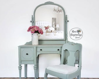 SOLD EXAMPLE of my work.......Painted Antique Makeup Vanity Table with Chair/Dressing Table