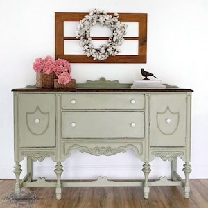 Sold Example.....Antique Buffet/Sideboard/Miss Mustard Seed Milk Paint Layla's Mint/Media Center/painted furniture/Entry Table