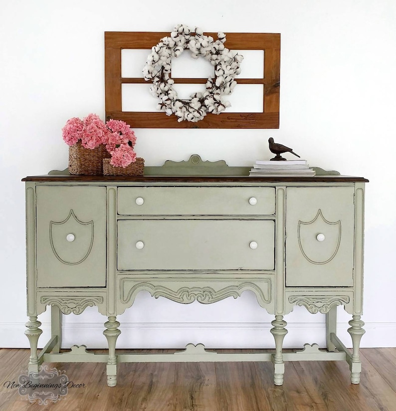 Sold Example.....Antique Buffet/Sideboard/Miss Mustard Seed Milk Paint Layla's Mint/Media Center/painted furniture/Entry Table image 1