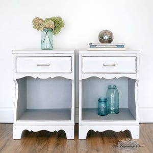 SOLD EXAMPLE of my work.....Vintage 1950&#39;s Nightstand Set Chalk Painted in Annie Sloan Pure White/Paris Grey/End tables/nursery furniture