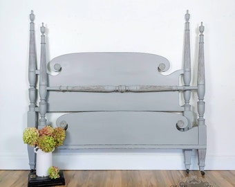 SOLD EXAMPLE.........       Full Size Painted Vintage Bedframe/Headboard/Footboard/Gray/Whitewashed