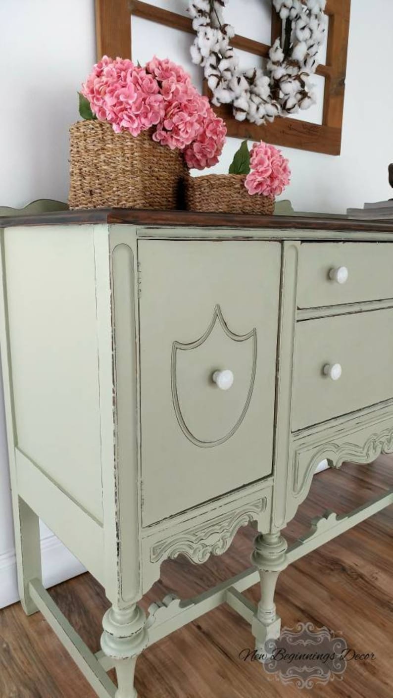 Sold Example.....Antique Buffet/Sideboard/Miss Mustard Seed Milk Paint Layla's Mint/Media Center/painted furniture/Entry Table image 2