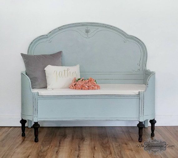 SOLD EXAMPLE of My Work. Annie Sloan Chalk Painted Entryway Bench Custom Made From Antique Headboard and Footboard Bedroom Furniture Etsy UK