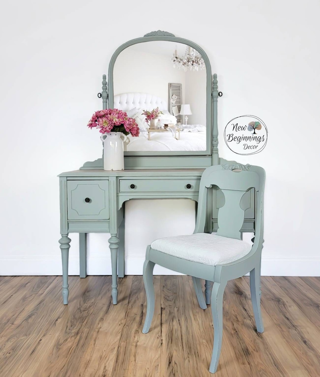 Sold....painted Antique Makeup Vanity Table With Chair/dressing Table